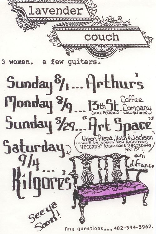 Poster for lavender couch shows - 3 women. a few guitars.